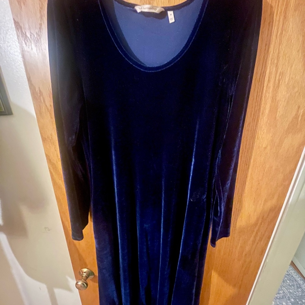 Soft Surroundings Blue Long Sleeve Scoop Neck Maxi Gown